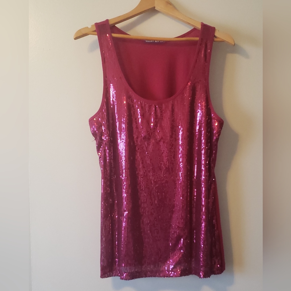 Bright Pink Sequin Front Top Size XL